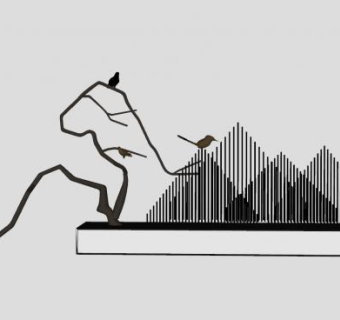 中式装饰山鸟树SU模型下载_sketchup草图大师SKP模型