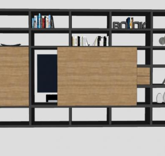 书架电视柜SU模型下载_sketchup草图大师SKP模型