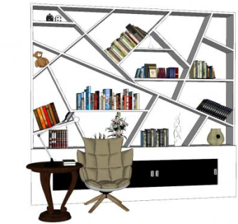 精美书柜休闲桌椅SU模型下载_sketchup草图大师SKP模型
