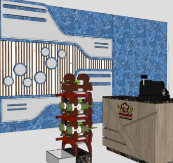 装饰背景墙收银台酒架SU模型下载_sketchup草图大师SKP模型