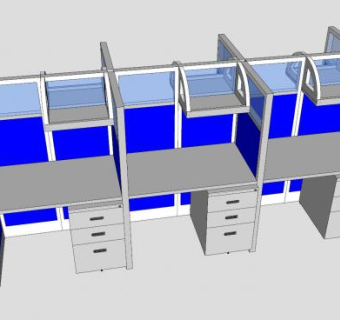 办公室员工办公桌隔断SU模型下载_sketchup草图大师SKP模型