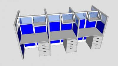 办公室员工办公桌隔断SU模型下载_sketchup草图大师SKP模型