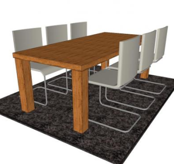 现代木头餐桌椅SU模型下载_sketchup草图大师SKP模型
