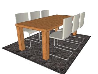 现代木头餐桌椅SU模型下载_sketchup草图大师SKP模型