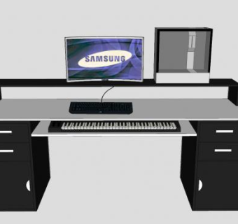 办公电脑桌SU模型下载_sketchup草图大师SKP模型