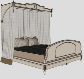 欧式古典床双人床SU模型下载_sketchup草图大师SKP模型