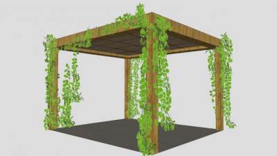 木质花架廊架蔓藤植物SU模型下载_sketchup草图大师SKP模型