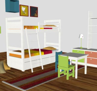 儿童卧房床铺家具SU模型下载_sketchup草图大师SKP模型