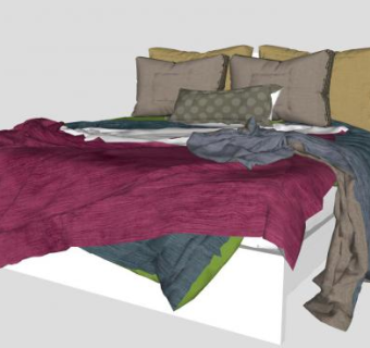 双人软床床铺SU模型下载_sketchup草图大师SKP模型