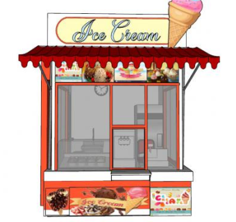 冰淇淋贩卖亭贩售亭SU模型下载_sketchup草图大师SKP模型