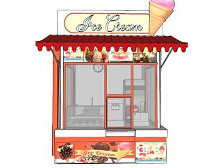 冰淇淋贩卖亭贩售亭SU模型下载_sketchup草图大师SKP模型