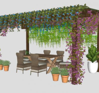 庭院爬藤植物蔓藤植物架廊架SU模型下载_sketchup草图大师SKP模型
