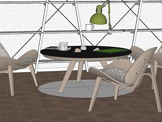台灯和桌椅SU模型下载_sketchup草图大师SKP模型