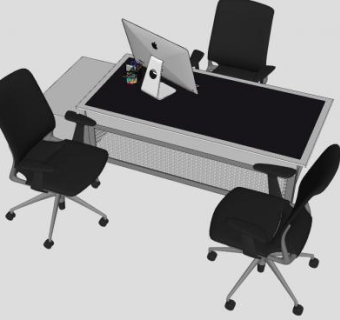 现代办公桌苹果电脑SU模型下载_sketchup草图大师SKP模型