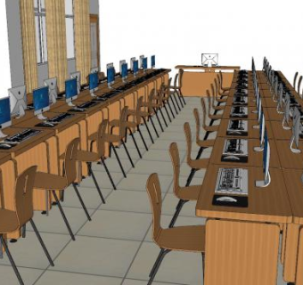 电脑机房电脑室SU模型下载_sketchup草图大师SKP模型