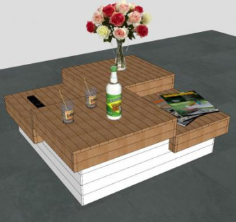 木质茶几花瓶杂志SU模型下载_sketchup草图大师SKP模型