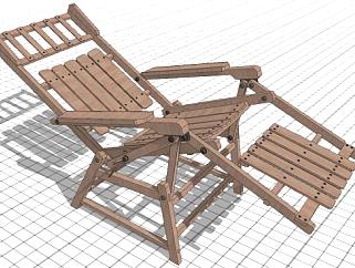 木制可折叠靠背椅SU模型下载_sketchup草图大师SKP模型