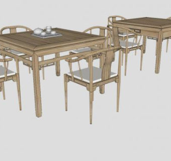 中式茶桌白色茶壶茶具SU模型下载_sketchup草图大师SKP模型