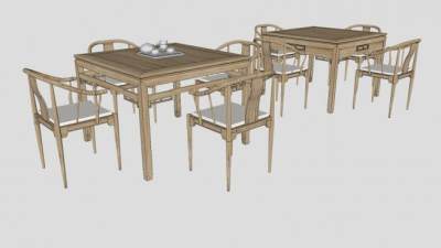 中式茶桌白色茶壶茶具SU模型下载_sketchup草图大师SKP模型