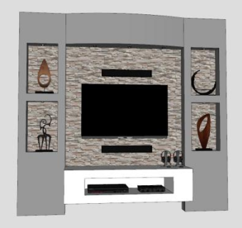 电视背景墙电视柜工艺品SU模型下载_sketchup草图大师SKP模型