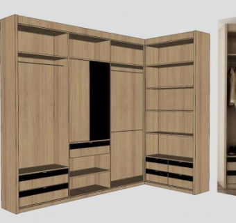 卧室转角木衣柜SU模型下载_sketchup草图大师SKP模型