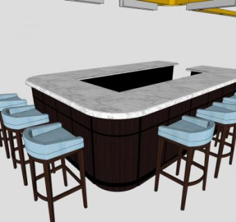 美式酒吧吧台桌椅SU模型下载_sketchup草图大师SKP模型