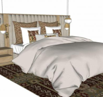 欧式豪华双人床家具SU模型下载_sketchup草图大师SKP模型