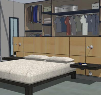 卧室房间板床和开放式衣柜SU模型下载_sketchup草图大师SKP模型