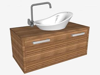 木质浴室柜洗手池盆SU模型下载_sketchup草图大师SKP模型