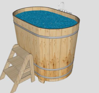 木桶浴缸浴盆SU模型下载_sketchup草图大师SKP模型