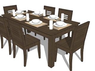 木质餐桌椅餐具SU模型下载_sketchup草图大师SKP模型