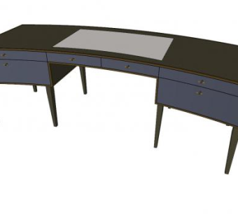 欧式木质弧形办公桌SU模型下载_sketchup草图大师SKP模型