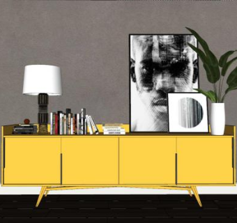 边桌柜台灯画框花瓶SU模型下载_sketchup草图大师SKP模型