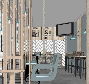 韩国奶茶店饮品店室内空间SU模型下载_sketchup草图大师SKP模型
