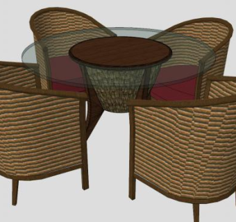 玻璃咖啡桌藤椅扶手座位SU模型下载_sketchup草图大师SKP模型