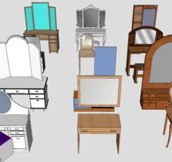 卧室梳妆台集合SU模型下载_sketchup草图大师SKP模型