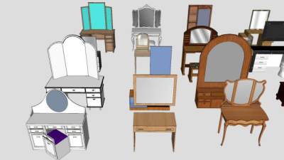 卧室梳妆台集合SU模型下载_sketchup草图大师SKP模型