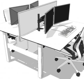 办公桌配有隔板屏风双人桌椅SU模型下载_sketchup草图大师SKP模型