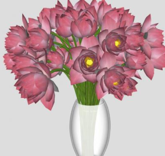 粉色花观赏花瓶植物SU模型下载_sketchup草图大师SKP模型