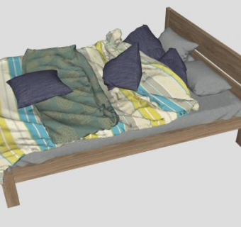 实木双人板床SU模型下载_sketchup草图大师SKP模型