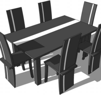 现代6人座餐桌椅家具SU模型下载_sketchup草图大师SKP模型