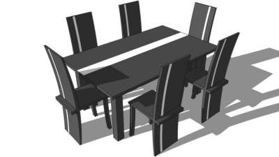 现代6人座餐桌椅家具SU模型下载_sketchup草图大师SKP模型