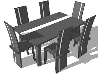 现代6人座餐桌椅家具SU模型下载_sketchup草图大师SKP模型