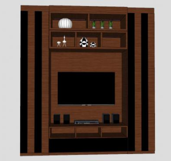木质电视背景墙电视柜SU模型下载_sketchup草图大师SKP模型