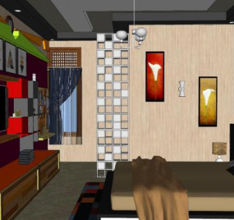 卧室家居房间设计SU模型下载_sketchup草图大师SKP模型