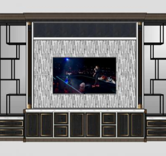 电视背景墙电视柜电视架SU模型下载_sketchup草图大师SKP模型