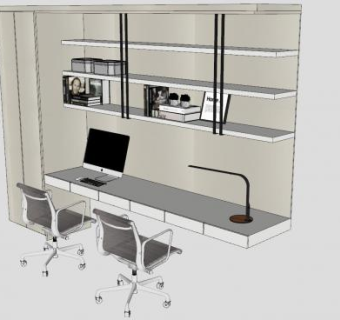 画工作桌组合柜SU模型下载_sketchup草图大师SKP模型