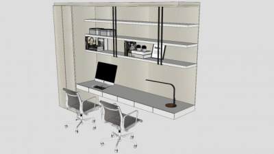 画工作桌组合柜SU模型下载_sketchup草图大师SKP模型