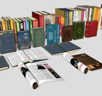 摆放的书本书籍SU模型下载_sketchup草图大师SKP模型