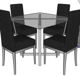 正方形玻璃餐桌椅SU模型下载_sketchup草图大师SKP模型
